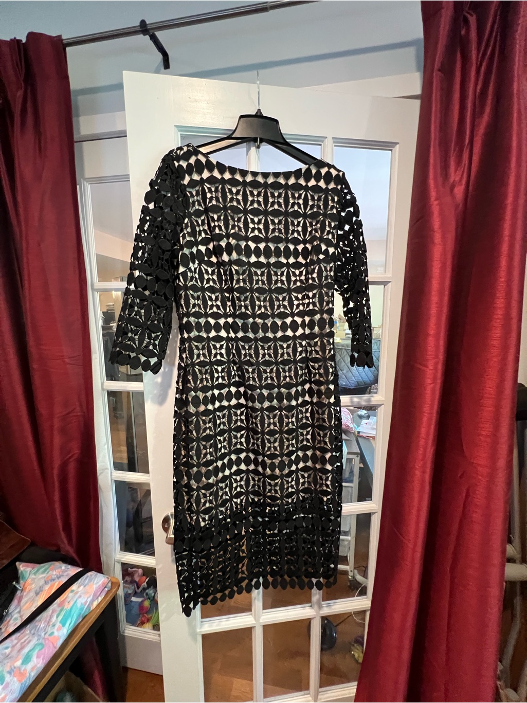 Alexia Admor Black Crochet Midi Dress With Three-Quarter Sleeves